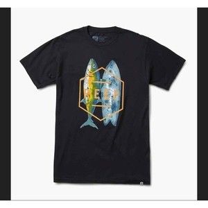 Men's Med Reef Ocean Fish Black Cotton Graphic Tee Short Sleeve Outdoor Shirt